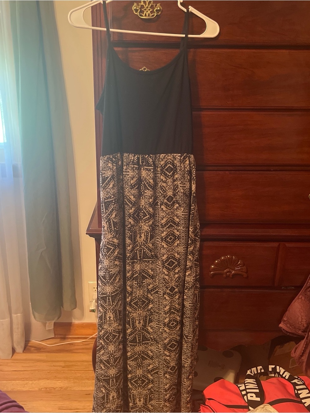 just be Black Bodice with Cream Printed Maxi Dress